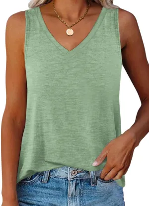 Women V Neck Tank Tops Summer Casual Curved Hem Sleeveless Loose Fit Shirts 2025