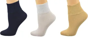 Women's Ankle Socks Seamless Dress Diabetic Socks for Women, Ribbed Combed Cotton Turn Cuff, Lightweight Diabetic Ankle Wear