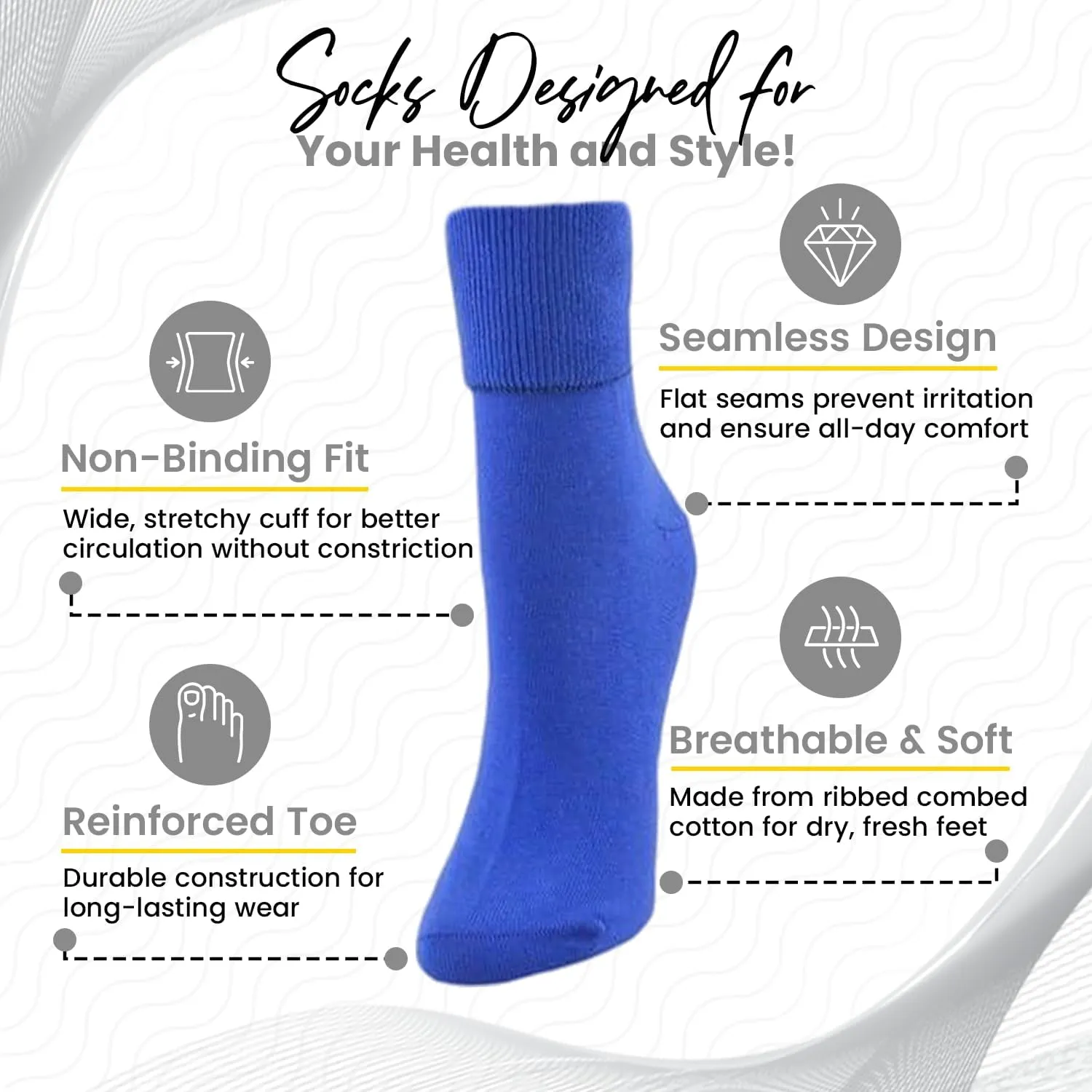 Women's Ankle Socks Seamless Dress Diabetic Socks for Women, Ribbed Combed Cotton Turn Cuff, Lightweight Diabetic Ankle Wear