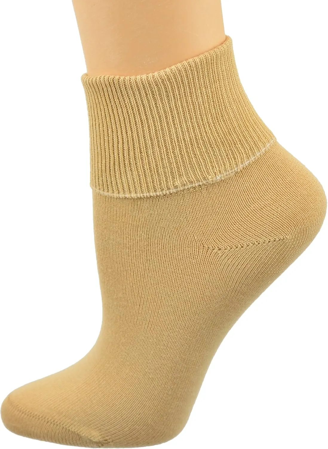 Women's Ankle Socks Seamless Dress Diabetic Socks for Women, Ribbed Combed Cotton Turn Cuff, Lightweight Diabetic Ankle Wear