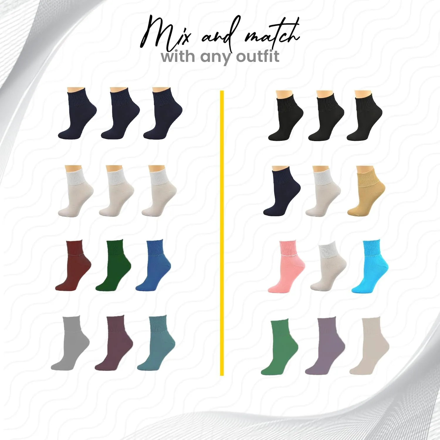 Women's Ankle Socks Seamless Dress Diabetic Socks for Women, Ribbed Combed Cotton Turn Cuff, Lightweight Diabetic Ankle Wear