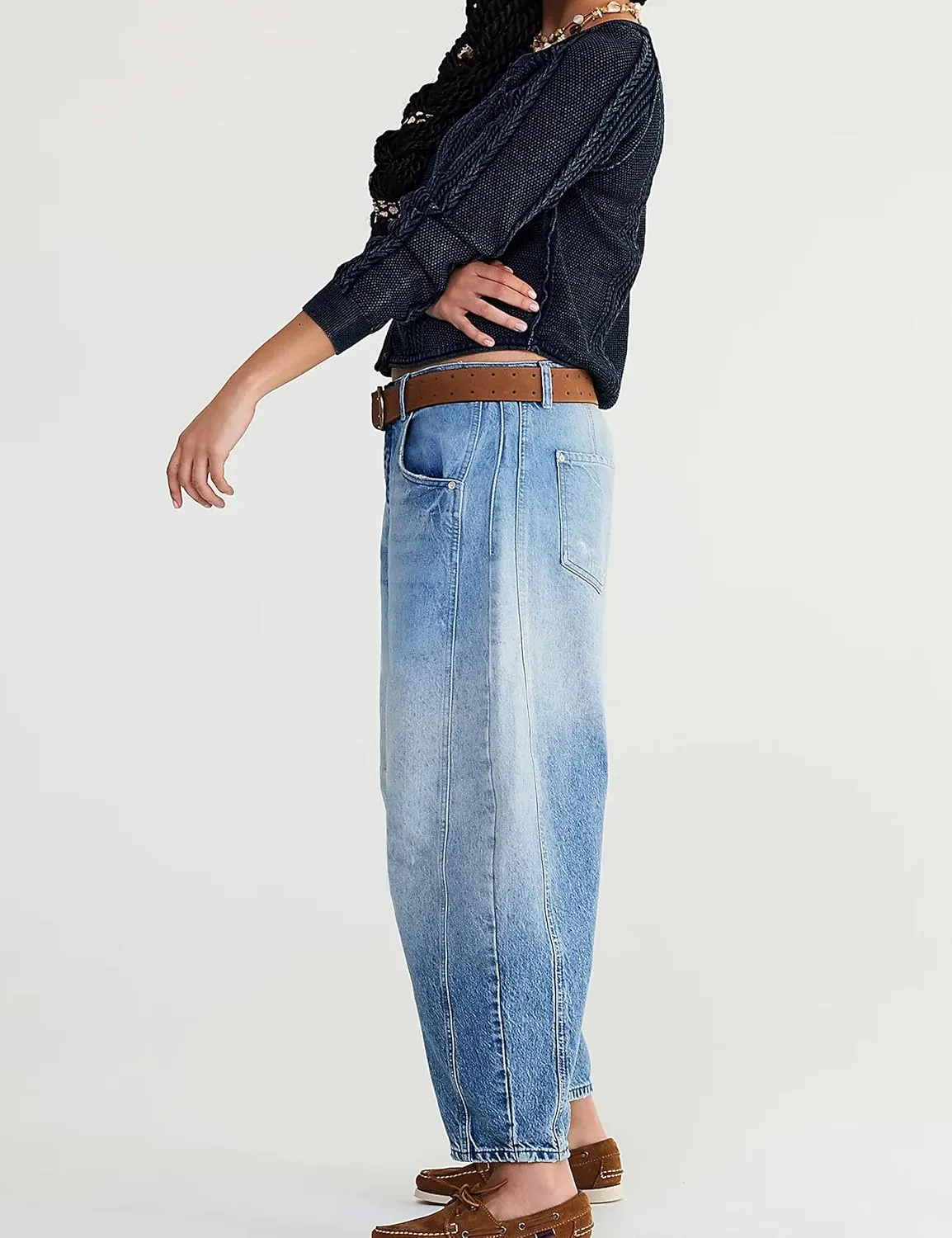 Women's Barrel Jeans Baggy Horseshoe Boyfriend Jeans