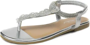 Women's Butterfly Thong Flat Sandals T-Strap Rhinestone Boho Wedding Dressy Sandals for Women