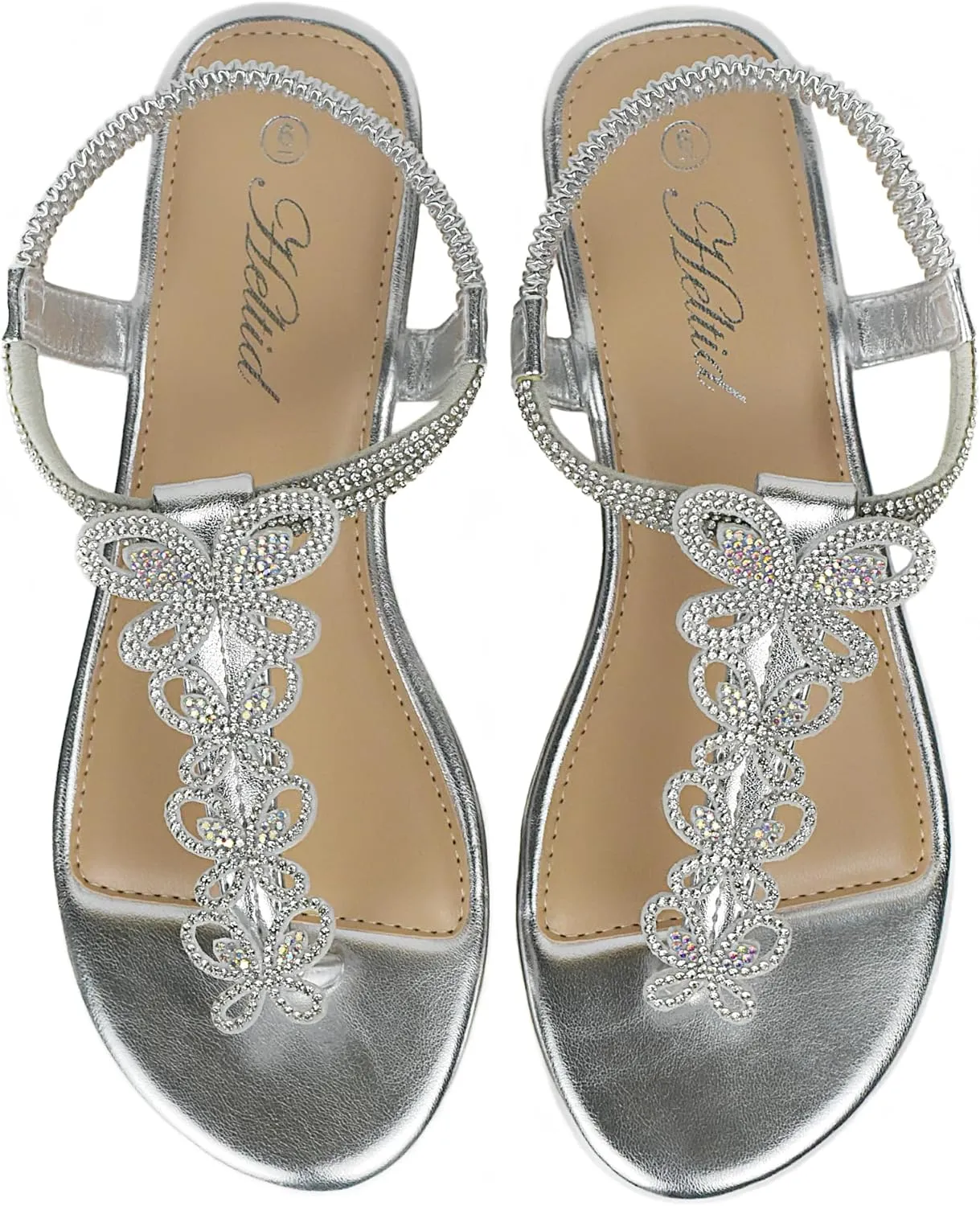 Women's Butterfly Thong Flat Sandals T-Strap Rhinestone Boho Wedding Dressy Sandals for Women