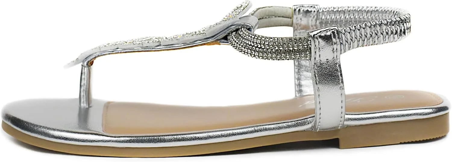 Women's Butterfly Thong Flat Sandals T-Strap Rhinestone Boho Wedding Dressy Sandals for Women