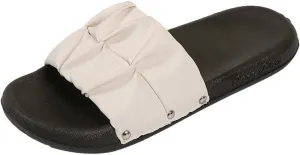 Women's Colorblock Ruched Flat Slipper Soft Anti-Slip Summer Sandals Casual Lounge SPA Slide Comfy Walking Sandal