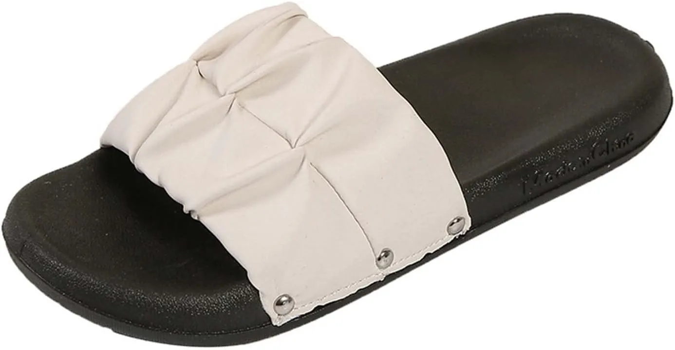 Women's Colorblock Ruched Flat Slipper Soft Anti-Slip Summer Sandals Casual Lounge SPA Slide Comfy Walking Sandal