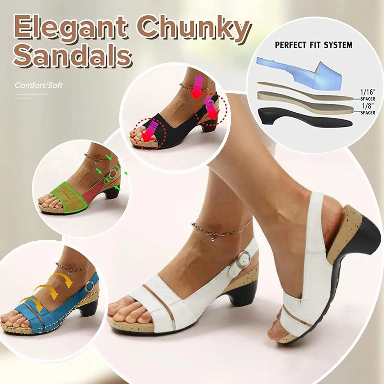 Women's Comfy Orthotic Sandals,Chunky Low Block Heels Orthowalkway Womens Sandals Comfortable Open Toe Wedges Supportive Wide Feet Sandal Summer Casual Walking Shoes Black,6.5