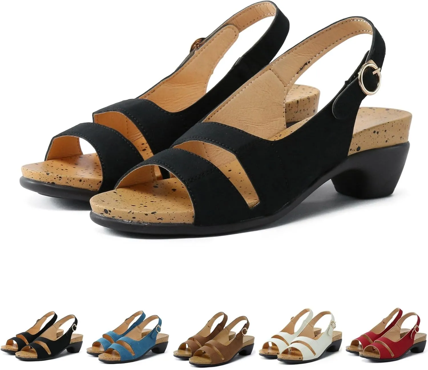 Women's Comfy Orthotic Sandals,Chunky Low Block Heels Orthowalkway Womens Sandals Comfortable Open Toe Wedges Supportive Wide Feet Sandal Summer Casual Walking Shoes Black,6.5