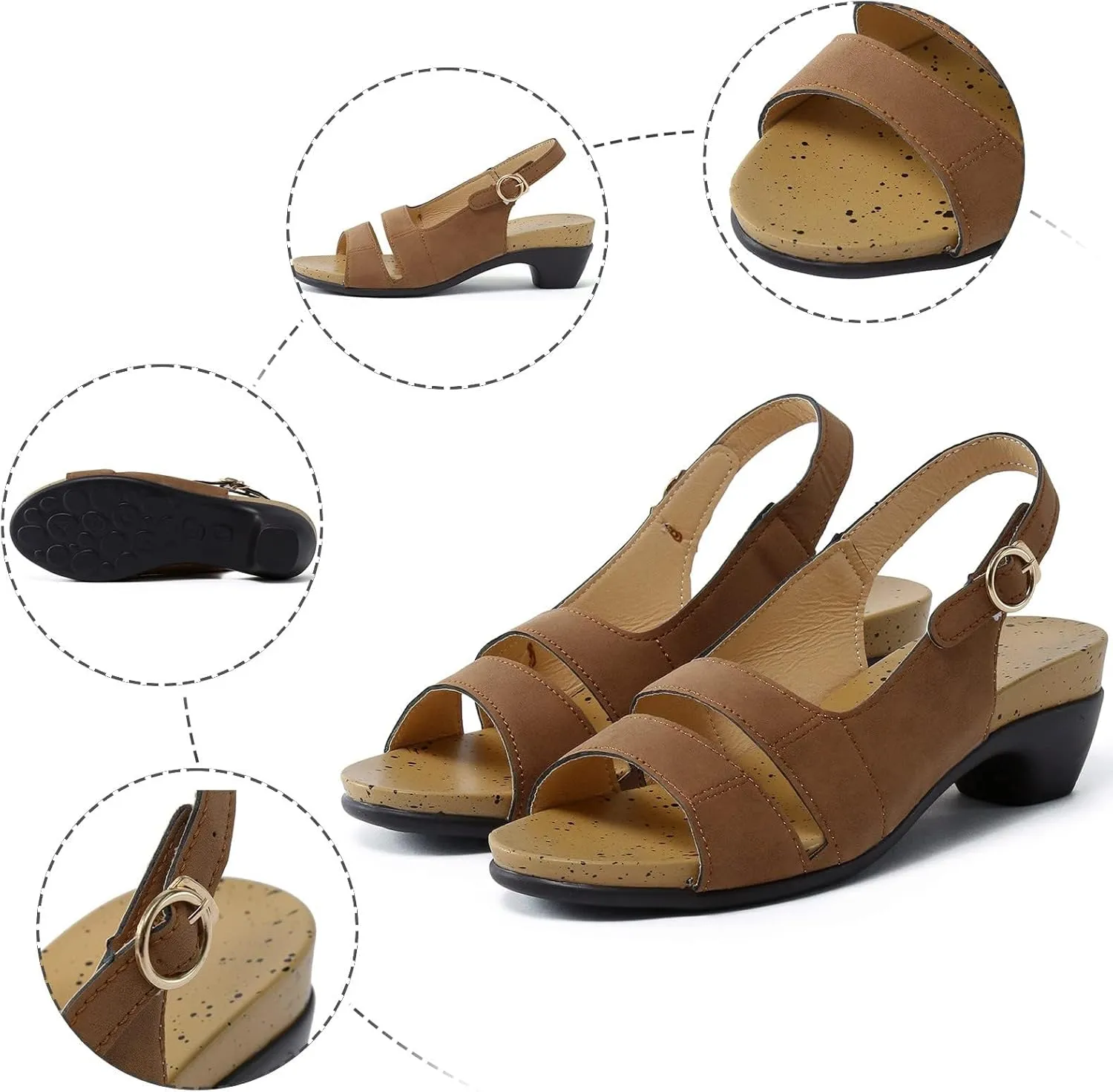 Women's Comfy Orthotic Sandals,Chunky Low Block Heels Orthowalkway Womens Sandals Comfortable Open Toe Wedges Supportive Wide Feet Sandal Summer Casual Walking Shoes Black,6.5