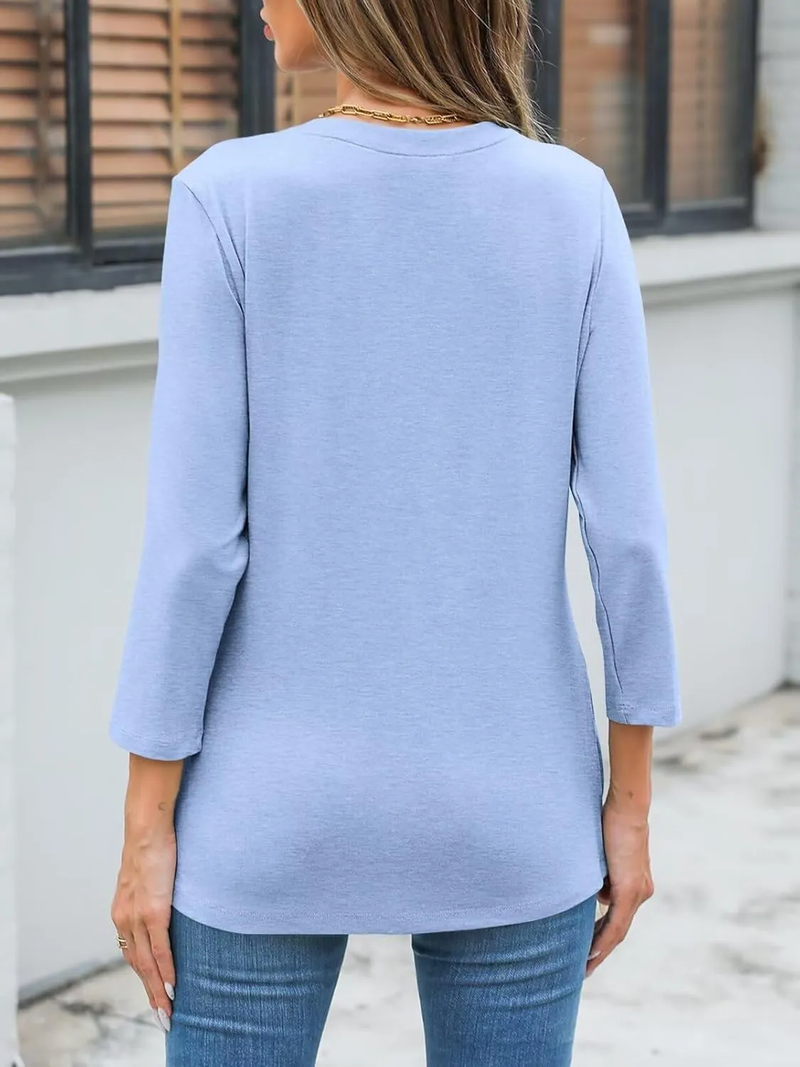Womens Crew Neck 3/4 Sleeve T Shirts Casual Curved Hem Tunic Tops Basic Loose Fit Tees 2025
