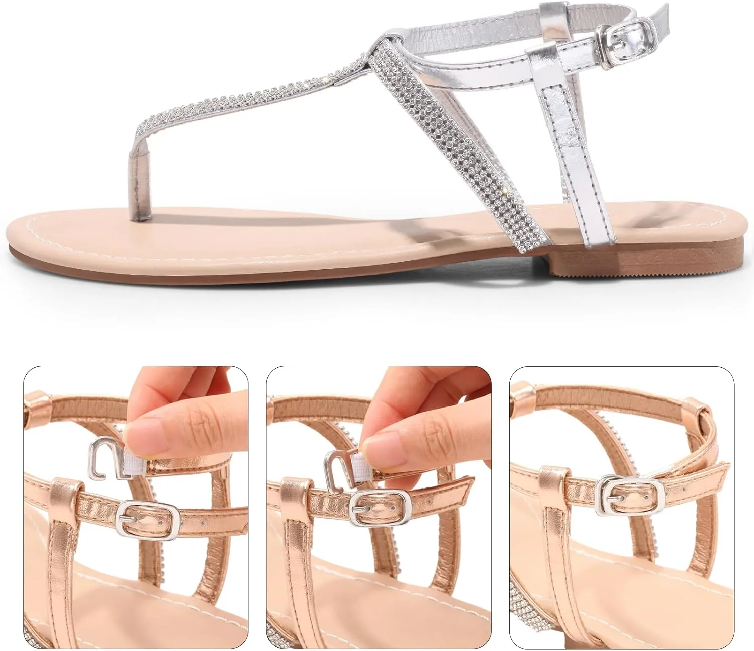 Women's Dressy Sandals Flat Glitter Comfortable Slides Rhinestone Sandals for Women Ladies Fashion Shoes