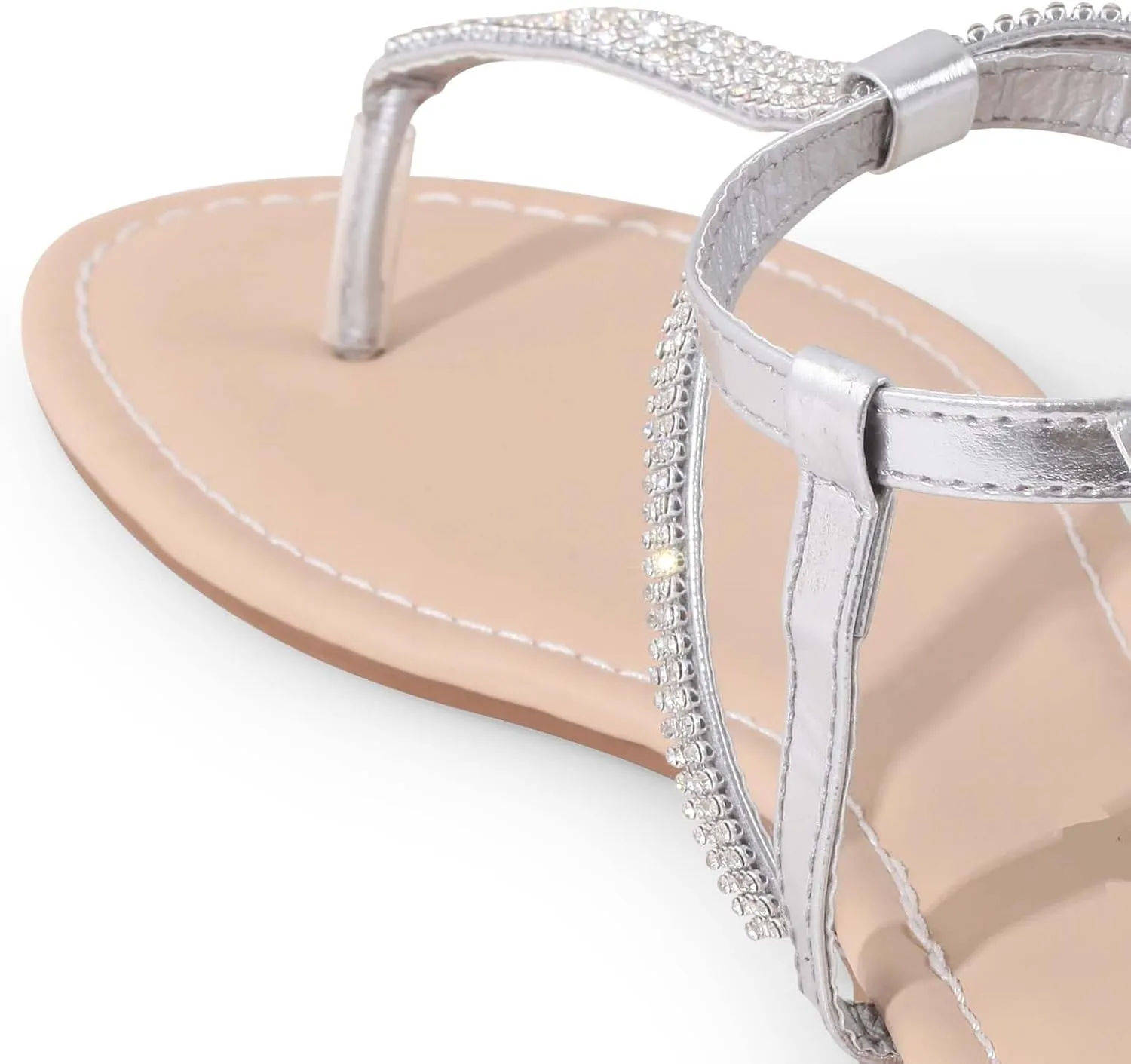 Women's Dressy Sandals Flat Glitter Comfortable Slides Rhinestone Sandals for Women Ladies Fashion Shoes