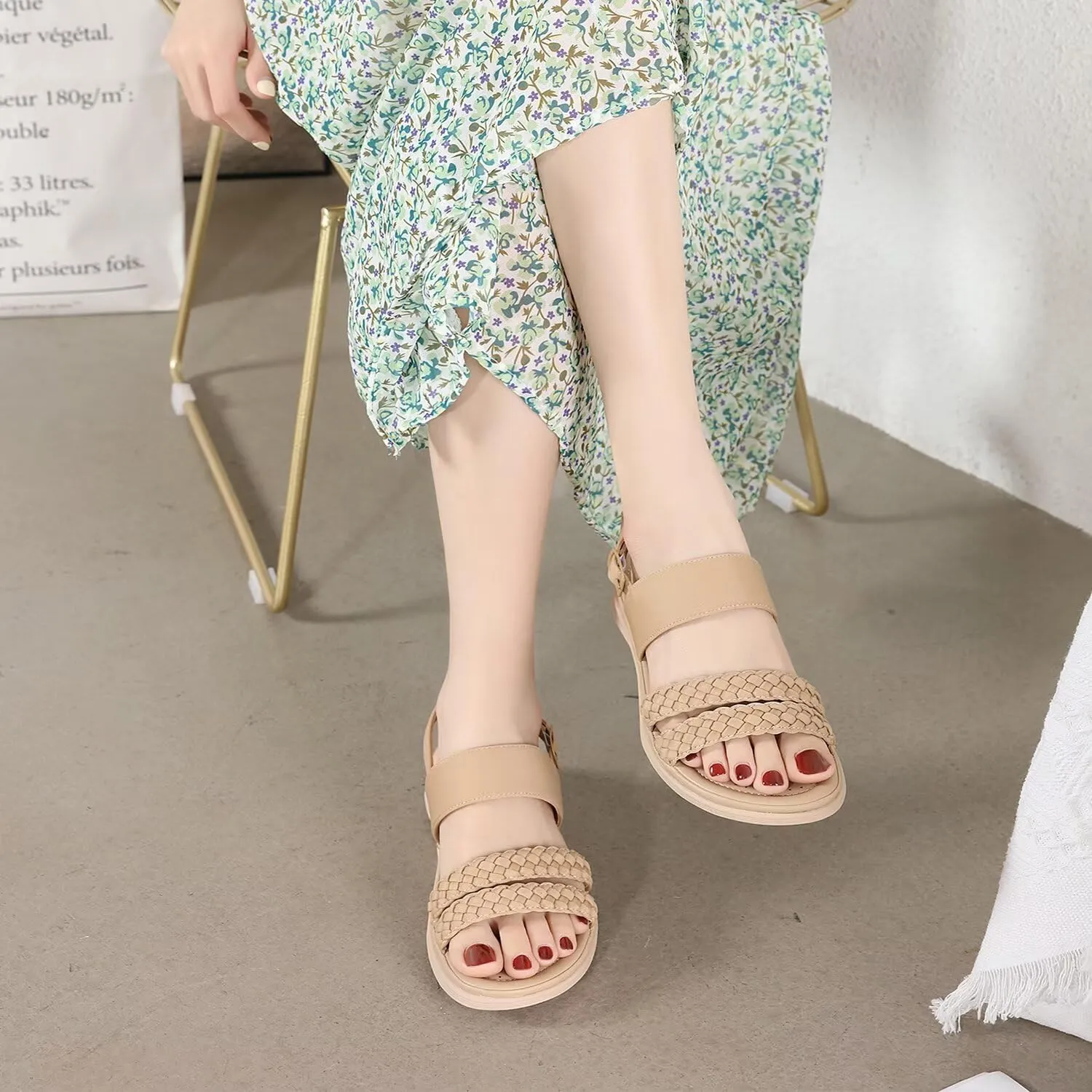 Women's Flat Sandals Ankle Strap Open Toe Summer Braided Sandal Beach Comfortable Platform Outdoor Slingback Dress Shoes