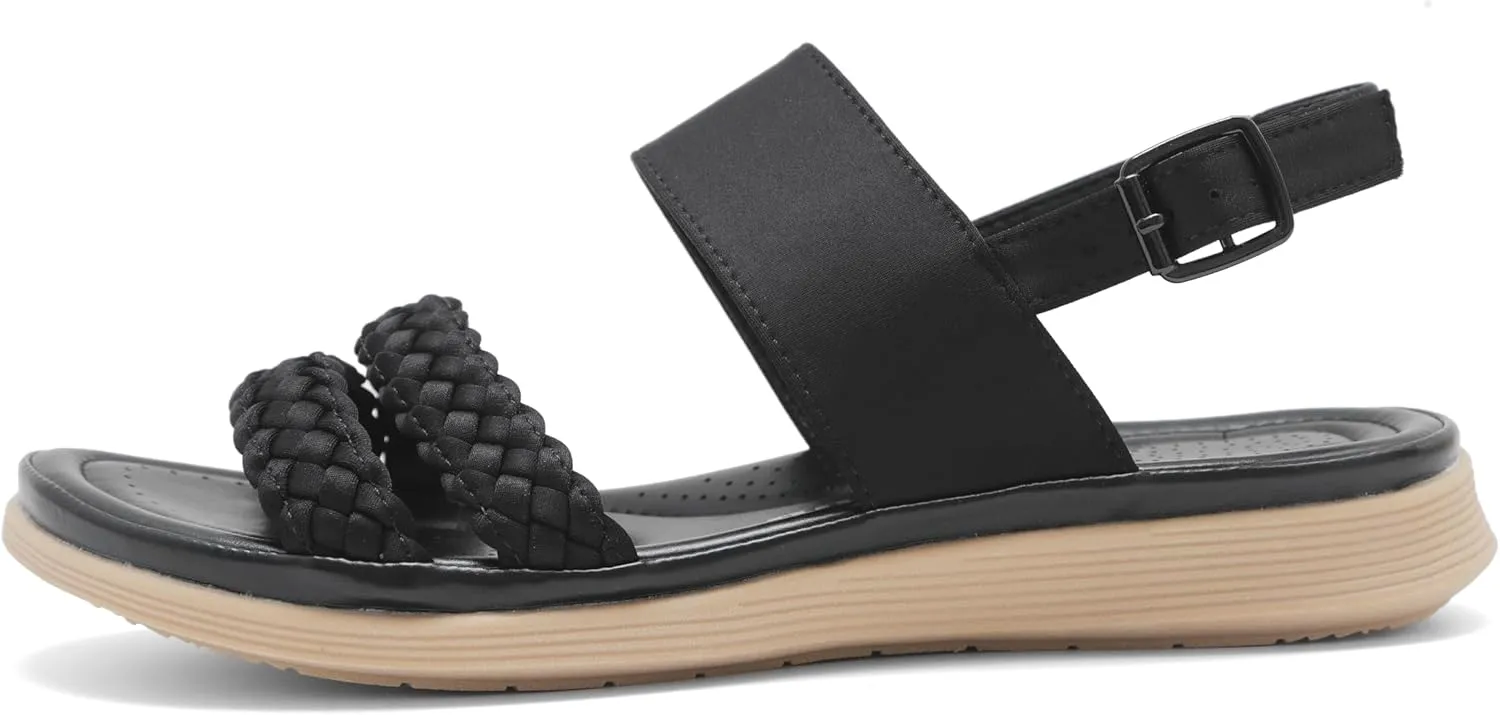 Women's Flat Sandals Ankle Strap Open Toe Summer Braided Sandal Beach Comfortable Platform Outdoor Slingback Dress Shoes