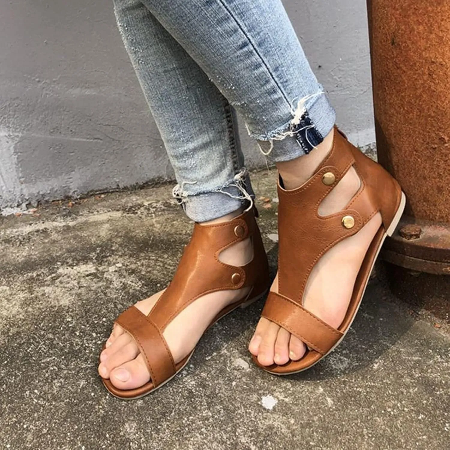Womens Flat Sandals Ladies Summer Wedge Espadrilles Sandal Buckle Ankle Strap Peep Toe Flatform Shoes Comfy Roman Walking Shoes,Brown,US9/EU40