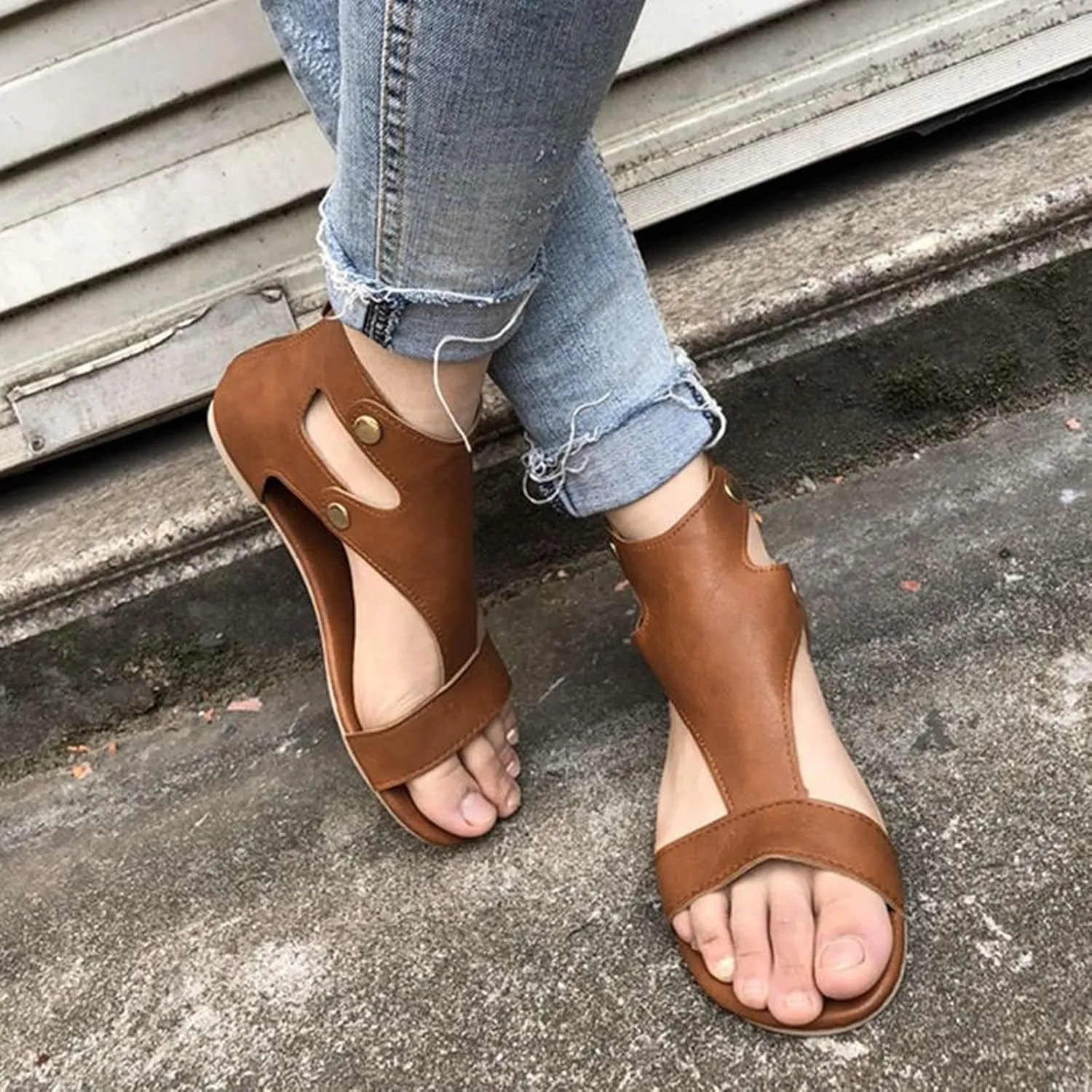 Womens Flat Sandals Ladies Summer Wedge Espadrilles Sandal Buckle Ankle Strap Peep Toe Flatform Shoes Comfy Roman Walking Shoes,Brown,US9/EU40