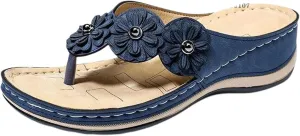 Womens Flip Flops Comfortable Orthopedic Wedge Sandals with Arch Support Wide Width Lightweight Yoga Mat Slip On Shoes Ladies Fashion Flowers Walking Slippers Indoor Outdoor