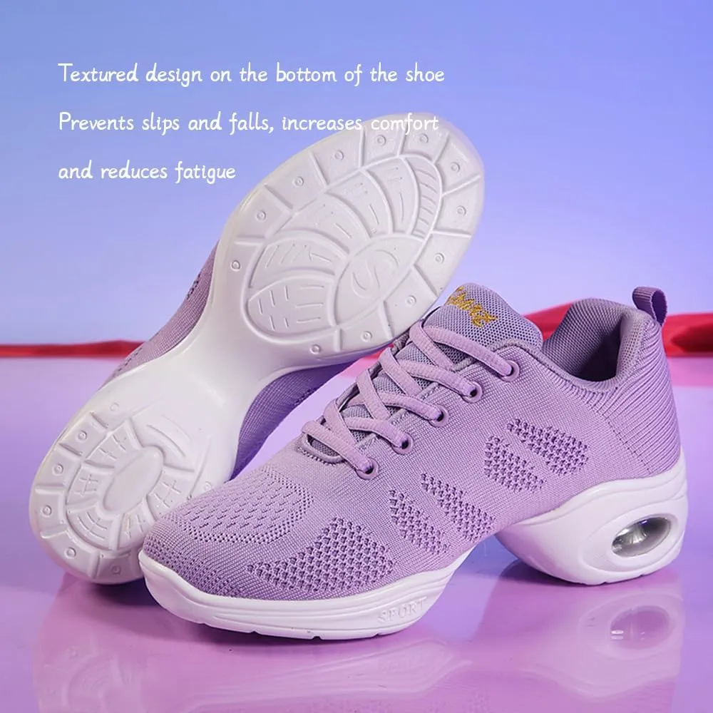 Women's Jazz Shoes Lace-up Sneakers Modern Dance Shoes Cushion Platform Walking Dance Shoes
