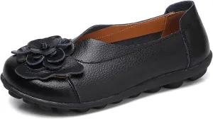 Women's Leather Loafers Comfortable Flat Shoes Slip On Round Toe Wide Width Loafers Comfortable Walking Working Driving Long Standing Fashion Soft Cushion Shoes