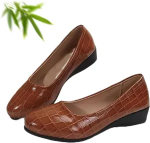 Women's Lightweight Leather Shoes, Shoes for Women Slip on Ladies Low Mid Heel Wedge Casual Work Dolly Ballerina Court Shoe