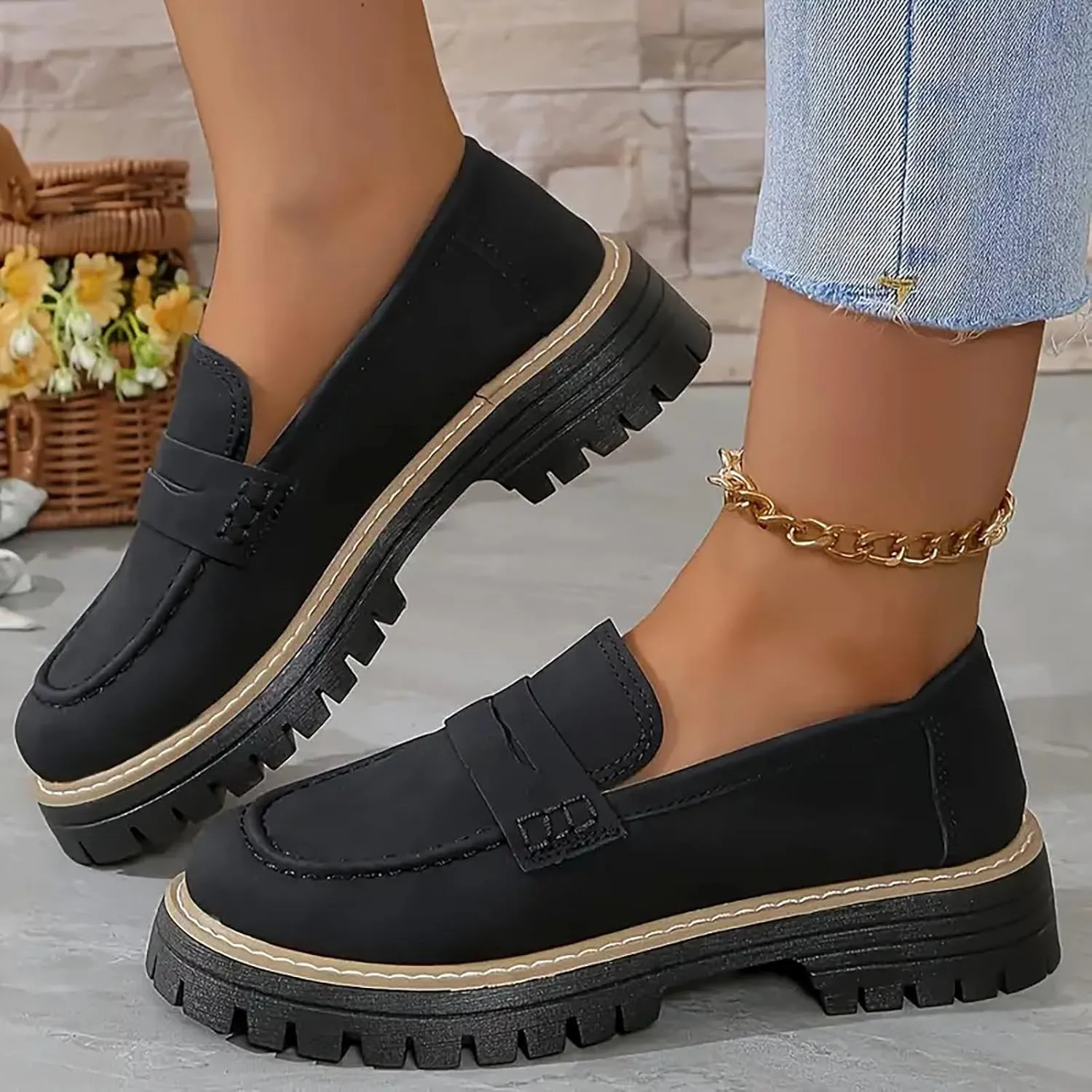 Womens Loafers Shoes Platform Chunky Penny Sole Comfortable Slip On Work Office Business Casual Dress Shoes 2025 Trendy