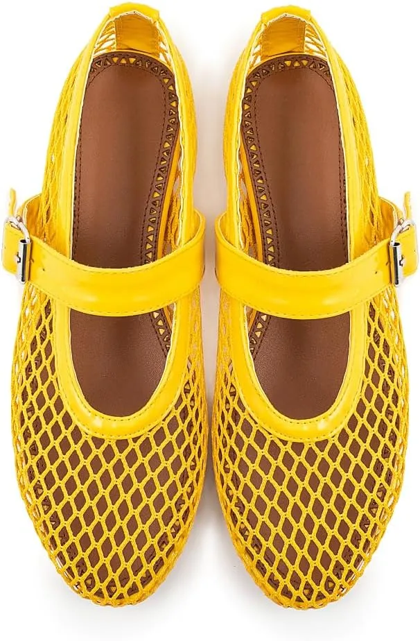 Women's Mesh Ballet Flats Mary Jane Ballerina Buckle Ankle Strap Round Toe Comfy Casual Office Shoes Closed Toe Dress Pumps