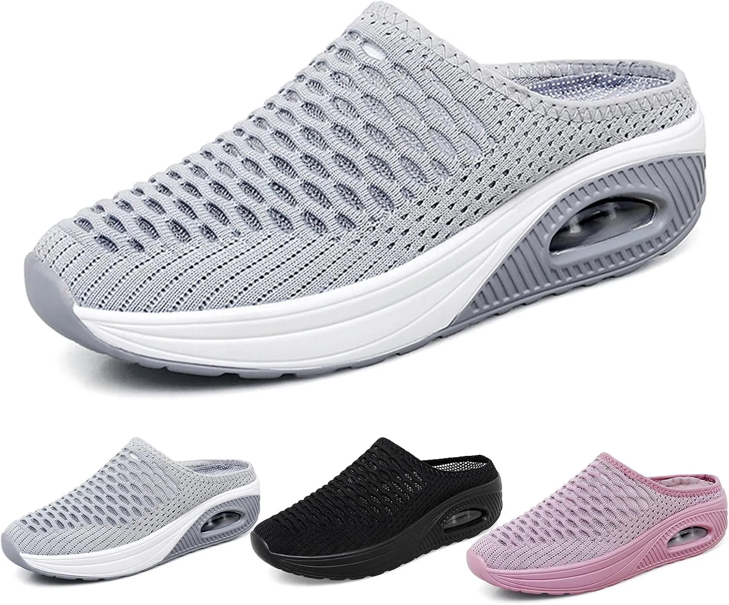 Women's Mules & Clogs Summer Breathable Mesh Slippers Lightweight Orthopedic Clogs with Arch Support Comfortable Knitted Platform Closed Round Toe Shoes Open Back Walking Shoes