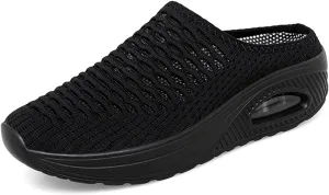 Women's Mules & Clogs Summer Breathable Mesh Slippers Lightweight Orthopedic Clogs with Arch Support Comfortable Knitted Platform Closed Round Toe Shoes Open Back Walking Shoes