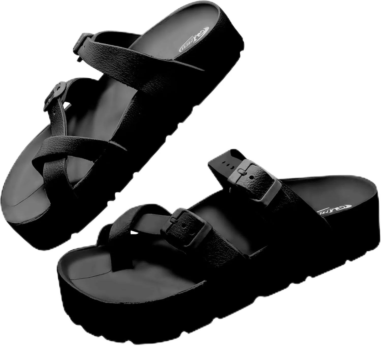 Women's Platform Sandals - Arch Support, Comfortable Foam Slides with Adjustable Buckle, Lightweight Thick Soles | Ultra Cushion
