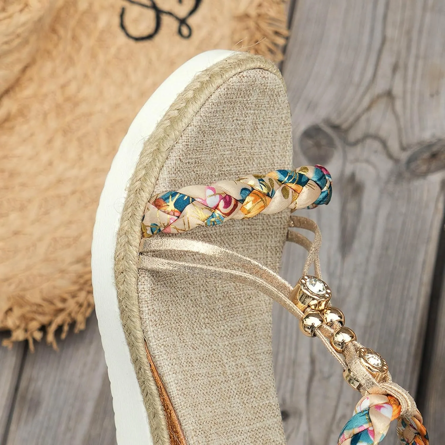 Women's Rhinestone Open Toe High Heel Roman Summer Platform Sandals Summer Low Wedges Comfortable Open Toe Sandals Elastic Ankle Strap Beach Walking Sandals