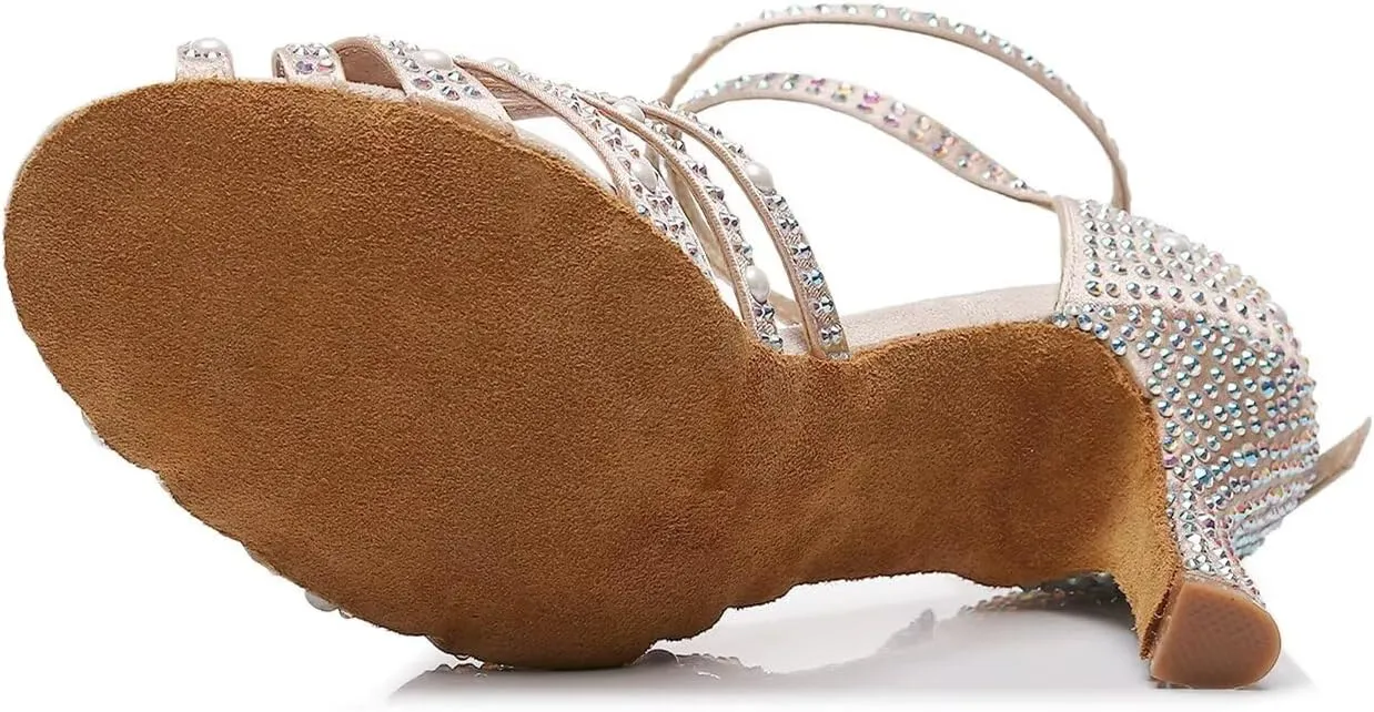 Women’s Rhinestone Salsa Latin Dance Shoes Ballroom Satin Dance Shoe Bachata Practice Dancing Shoes