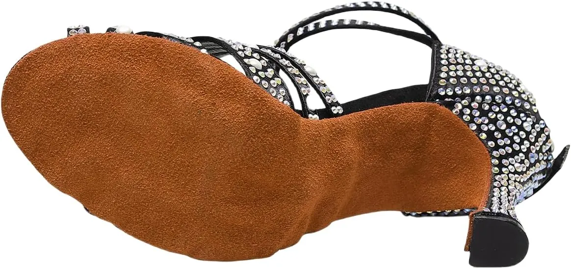 Women’s Rhinestone Salsa Latin Dance Shoes Ballroom Satin Dance Shoe Bachata Practice Dancing Shoes