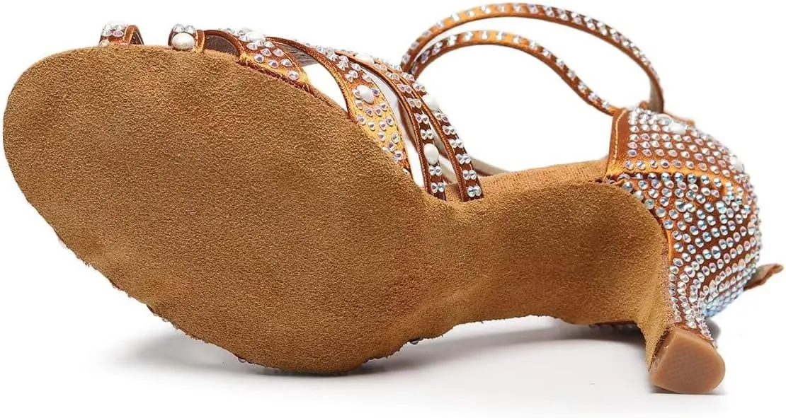 Women’s Rhinestone Salsa Latin Dance Shoes Ballroom Satin Dance Shoe Bachata Practice Dancing Shoes