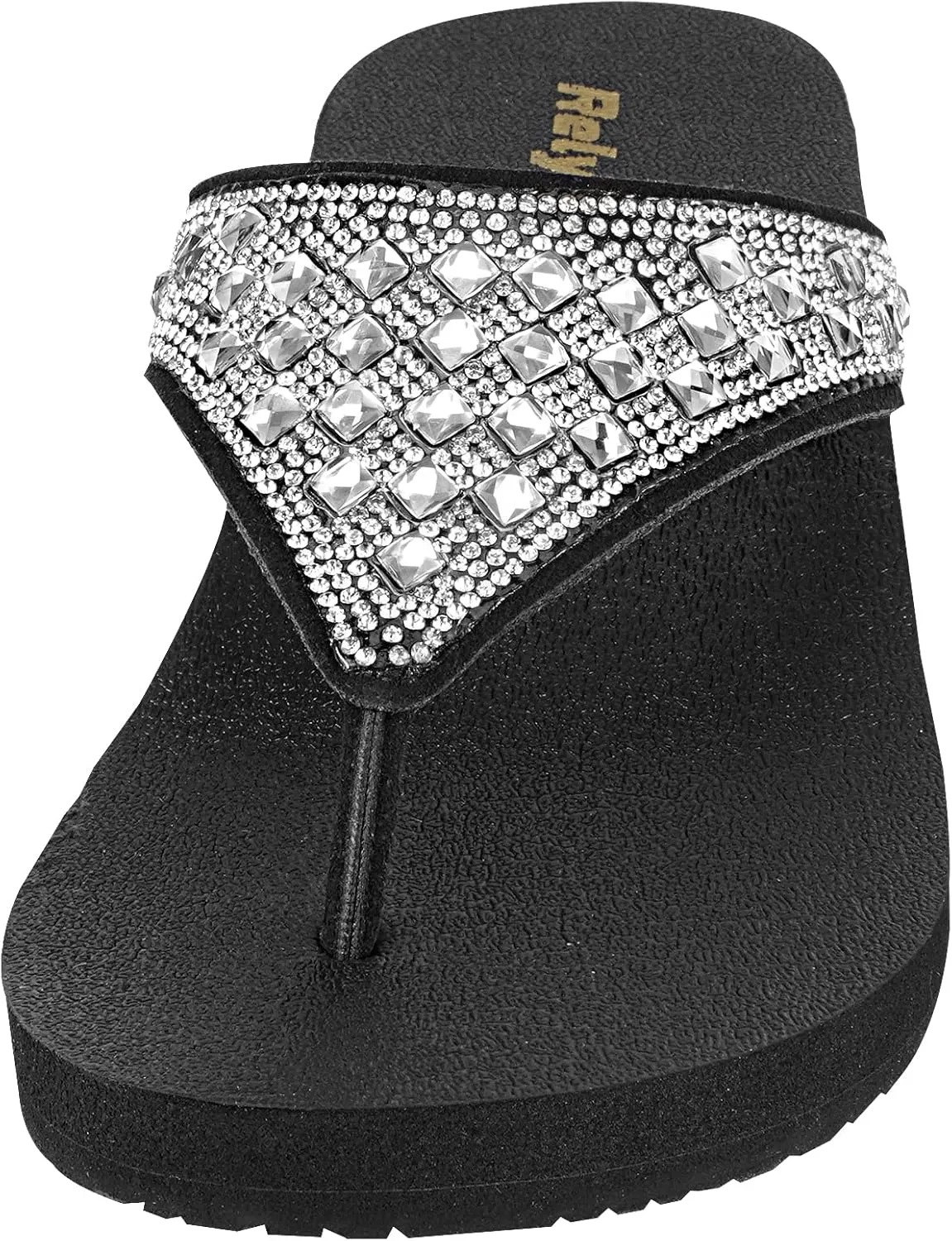 Womens Rhinestones Flip Flops Arch Support Mid Platform Bling Comfortable Flip-flops Jewel Dressy Thong Sandals