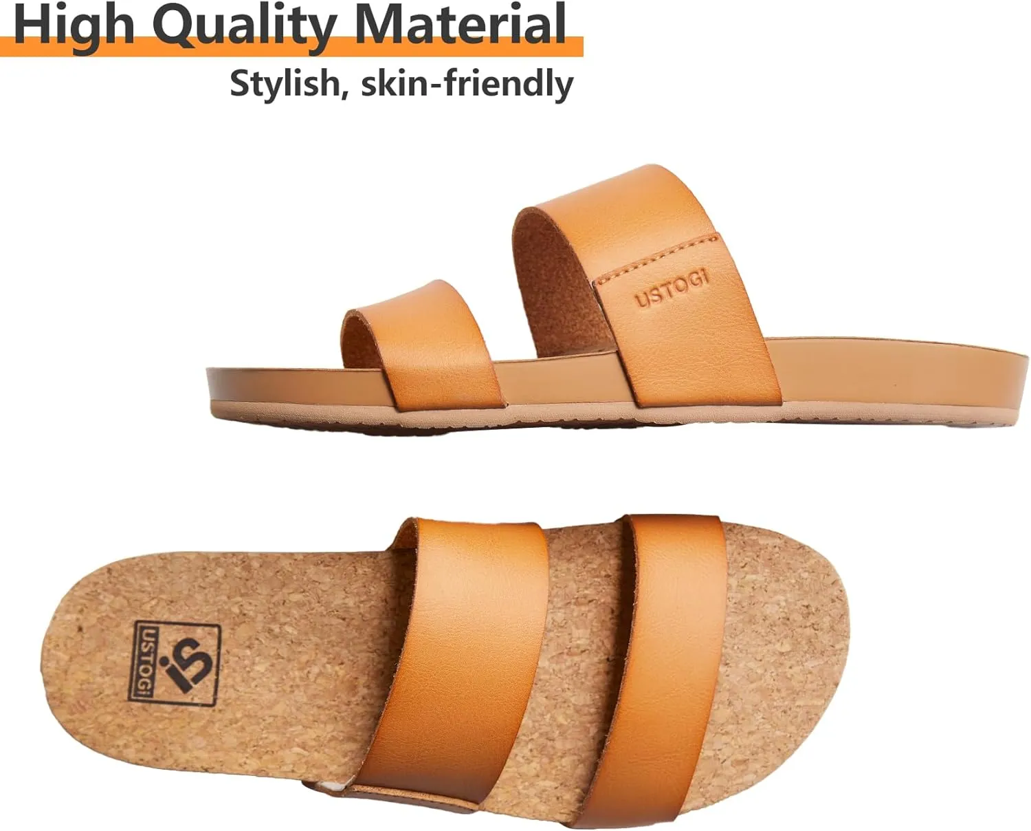Womens Sandals Arch Support Beach Slides for Women Orthotic Summer Causal Cork Footbed Adjustable Lightweight Comfortable Slip on Cushion Cute 2 Strap Flat sandalias de mujer