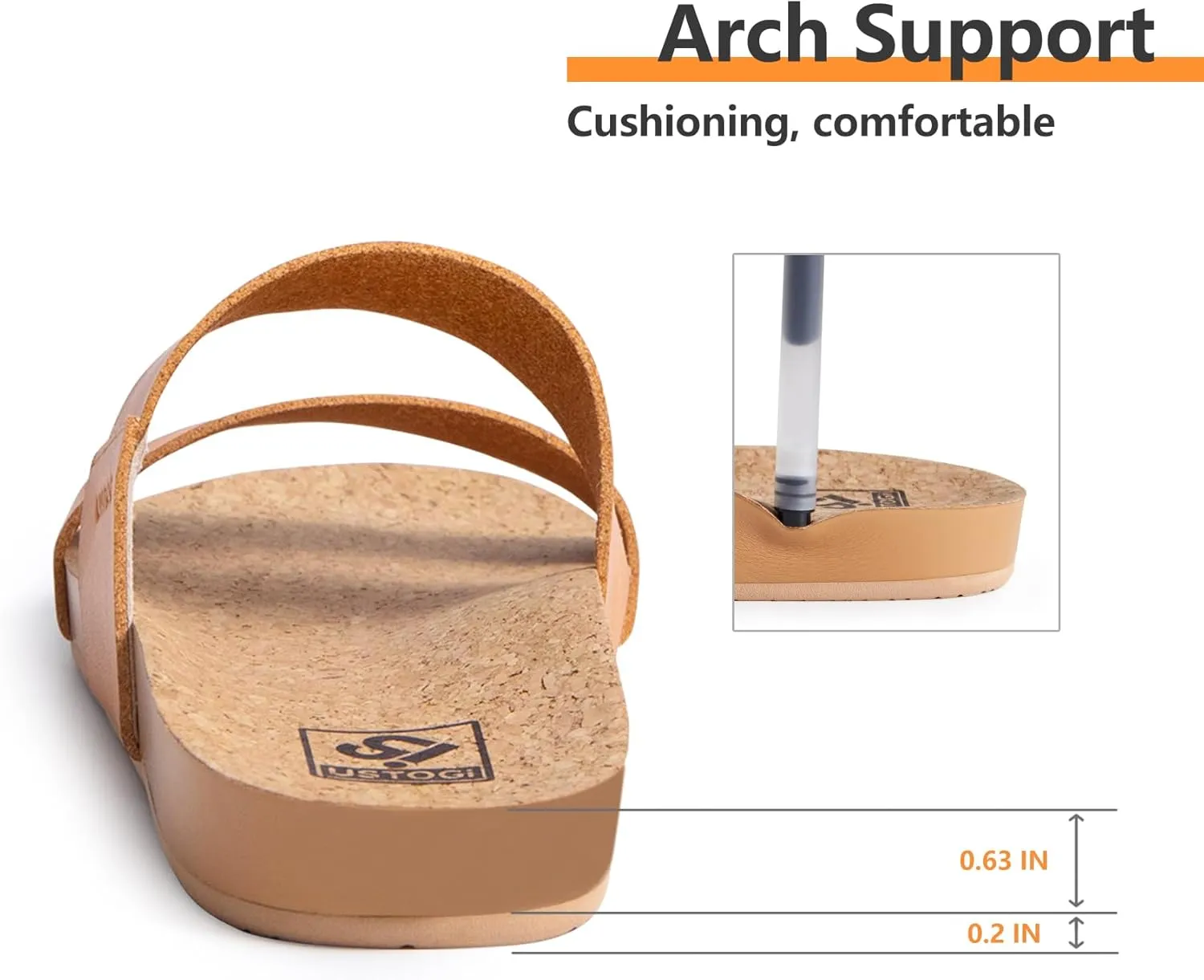 Womens Sandals Arch Support Beach Slides for Women Orthotic Summer Causal Cork Footbed Adjustable Lightweight Comfortable Slip on Cushion Cute 2 Strap Flat sandalias de mujer