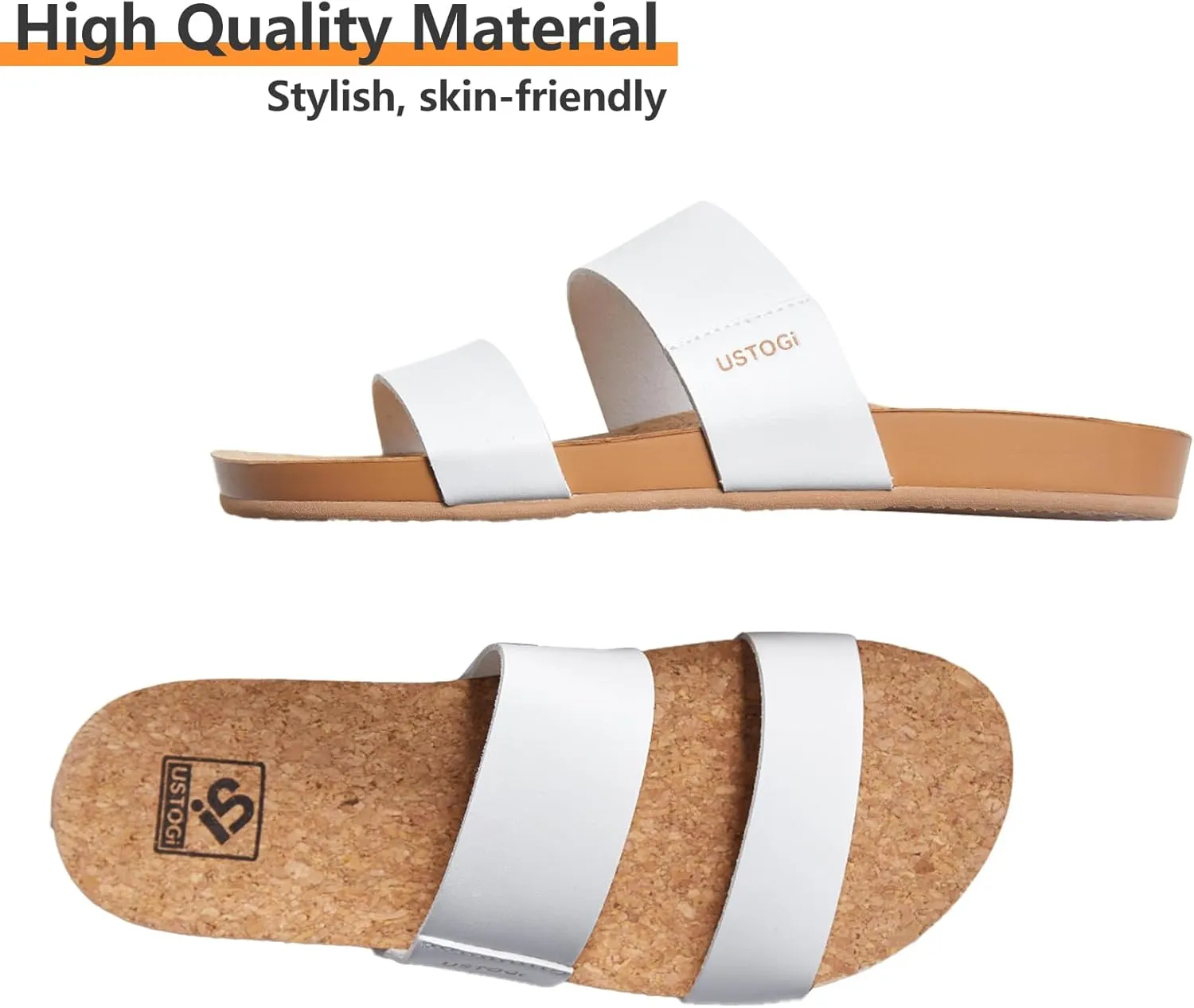 Womens Sandals Arch Support Beach Slides for Women Orthotic Summer Causal Cork Footbed Adjustable Lightweight Comfortable Slip on Cushion Cute 2 Strap Flat sandalias de mujer