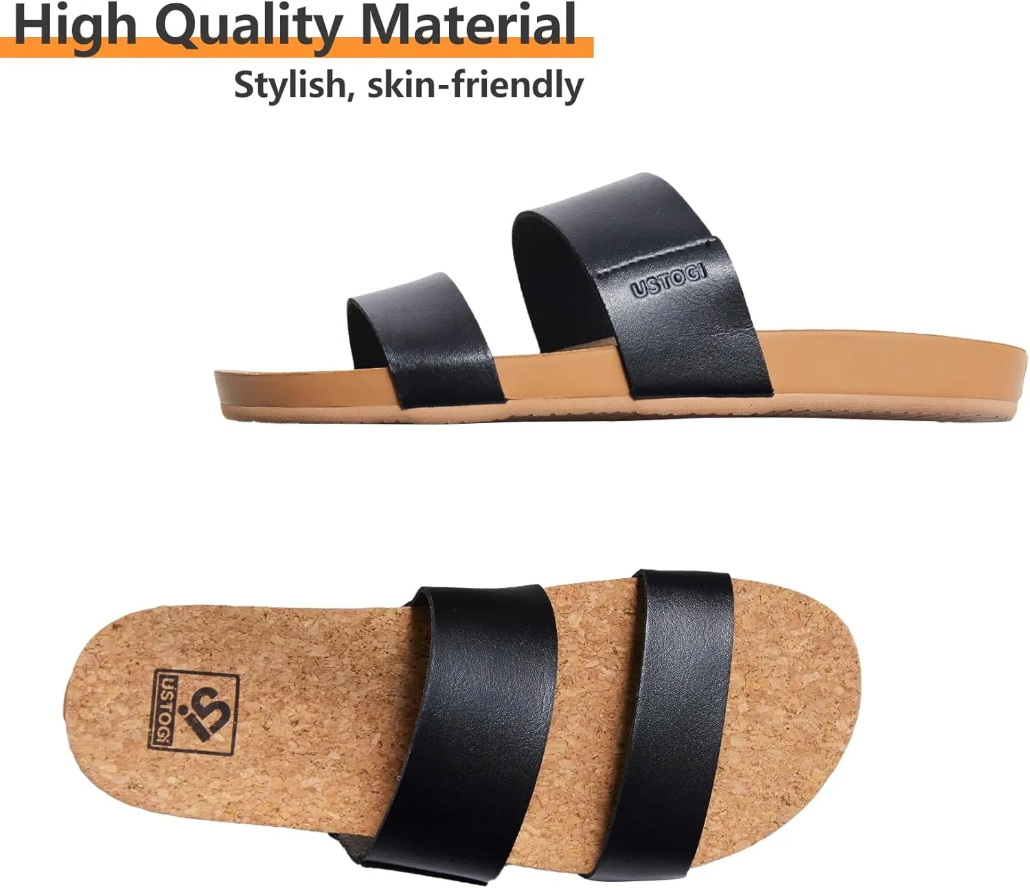 Womens Sandals Arch Support Beach Slides for Women Orthotic Summer Causal Cork Footbed Adjustable Lightweight Comfortable Slip on Cushion Cute 2 Strap Flat sandalias de mujer