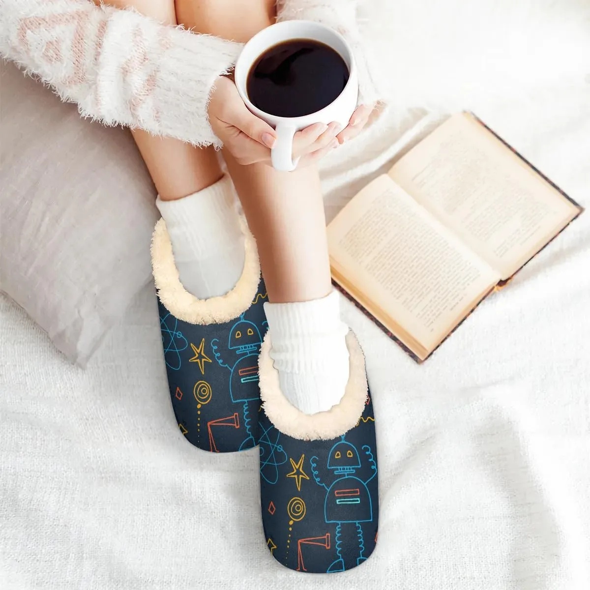 Women's Slippers Comfy Warm House Slippers for Women Men, Fuzzy Slip-on Plush Ladies Slippers Socks for Winter Bedroom Indoor and Outdoor