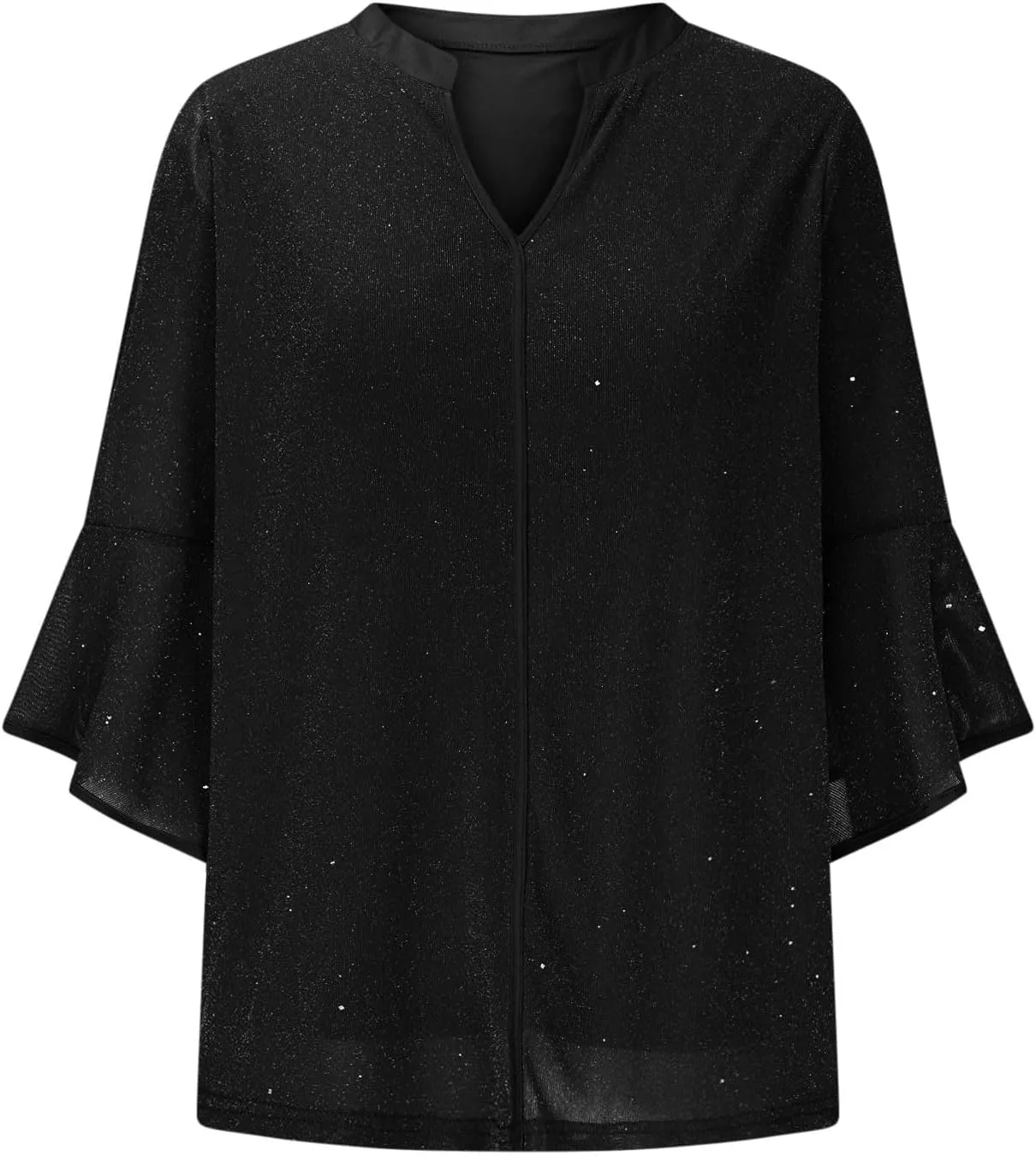 Women's Solid Sparkling Bronzing 3/4 Long Sleeve Dressy Blouses Summer Fashion Casual Ventilate Comfy Loose Shirts