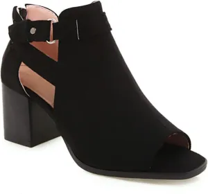 Women's Suede Chunky Heel Fish Mouth Dress Sandals Comfortable Peep Toe Adjustable Ankle Buckle Block Heel Non-Slip Hollow Out Ankle Boot Sandals for Work Wedding Party