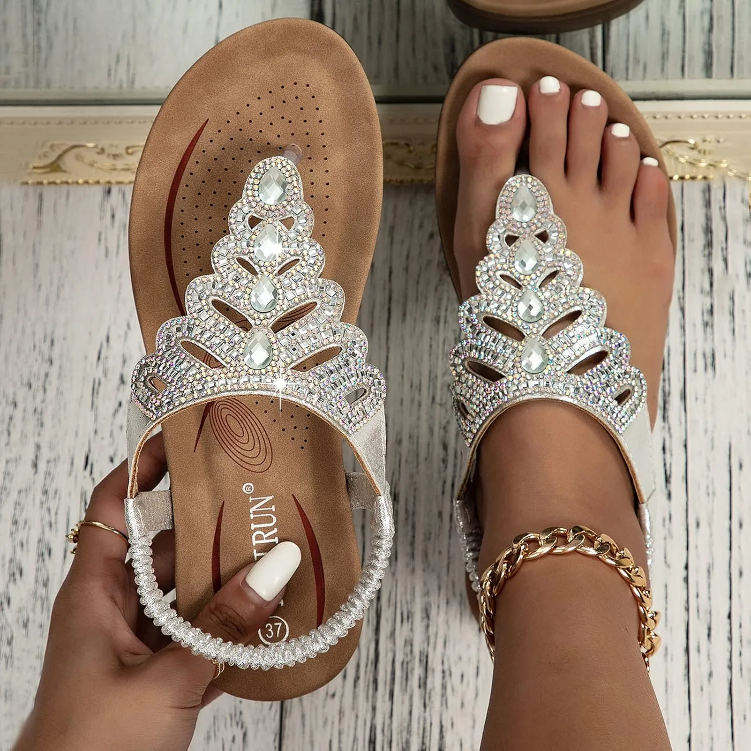 Women‘s Summer Bohemian Wedge Sandals Ankle Strap Casual Beach Shoes Fashion Dressy Flat Sandals for Women Evening