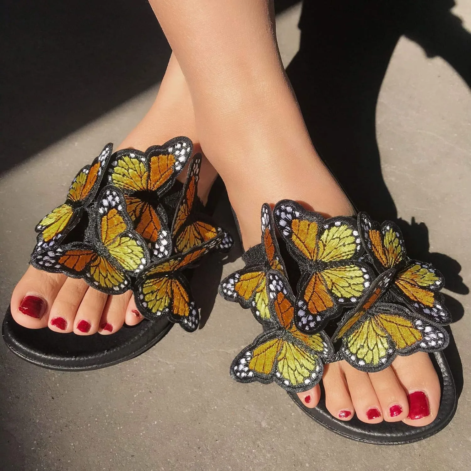 Women's Summer Flat Slide Sandals,Fashion Butterfly Sandals Summer Comfy Anti-Slip Open Toe Beach Slippers