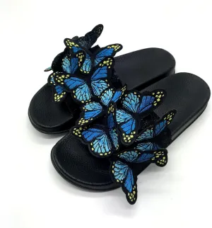 Women's Summer Flat Slide Sandals,Fashion Butterfly Sandals Summer Comfy Anti-Slip Open Toe Beach Slippers