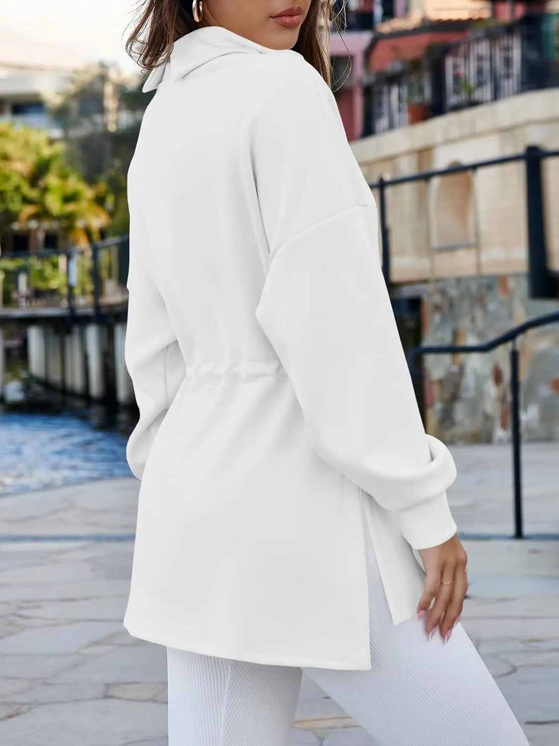 Women's Turtleneck Sweatshirts Long Sleeve Pullover Tops Side Slit Tunic Shirts with Drawstring Waist
