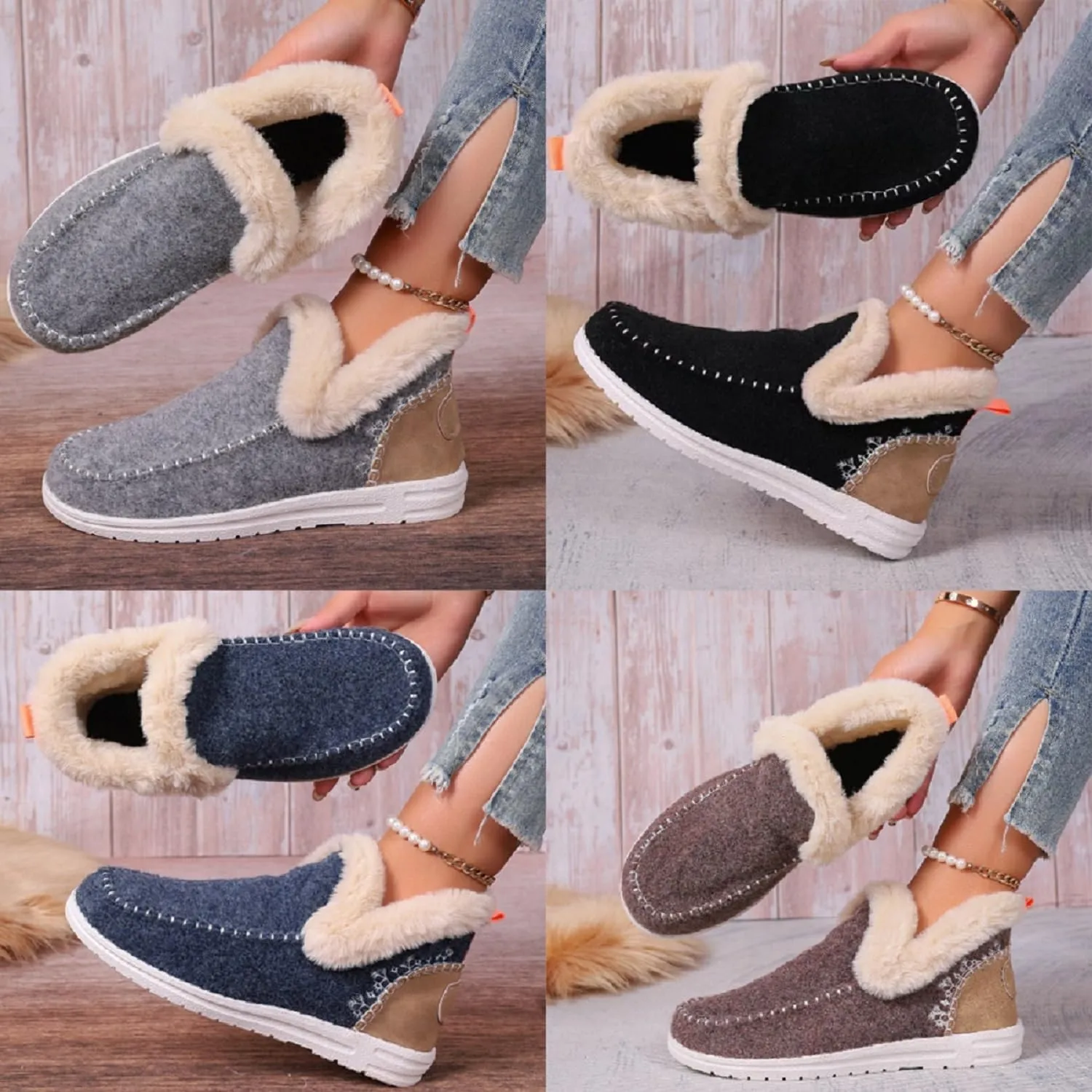 Women's Winter Plush Lined Flat Shoes Comfy Orthopedic Arch Support Outdoor Walking Shoes Classic Non-Slip Ankle Snow Boots