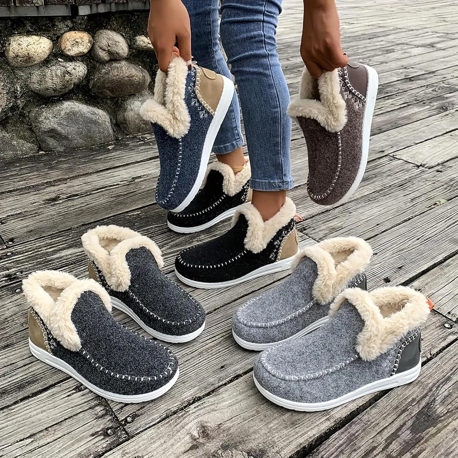 Women's Winter Plush Lined Flat Shoes Comfy Orthopedic Arch Support Outdoor Walking Shoes Classic Non-Slip Ankle Snow Boots