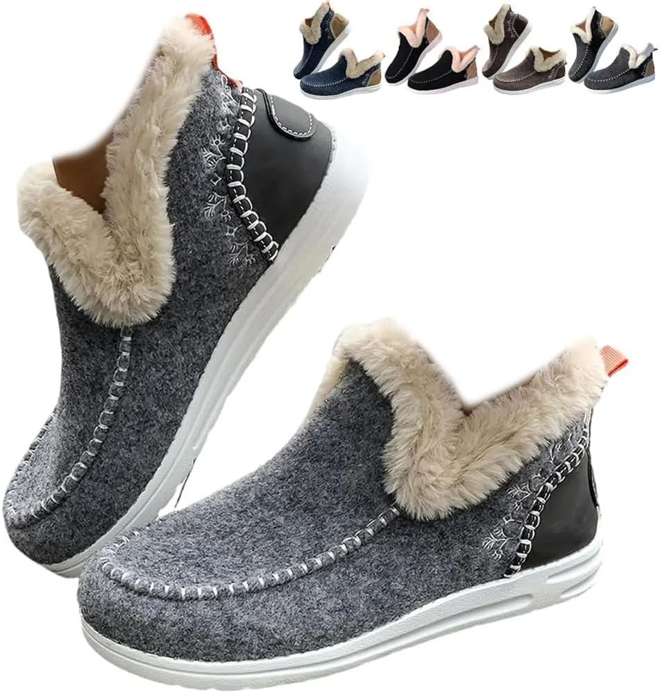 Women's Winter Plush Lined Flat Shoes Comfy Orthopedic Arch Support Outdoor Walking Shoes Classic Non-Slip Ankle Snow Boots
