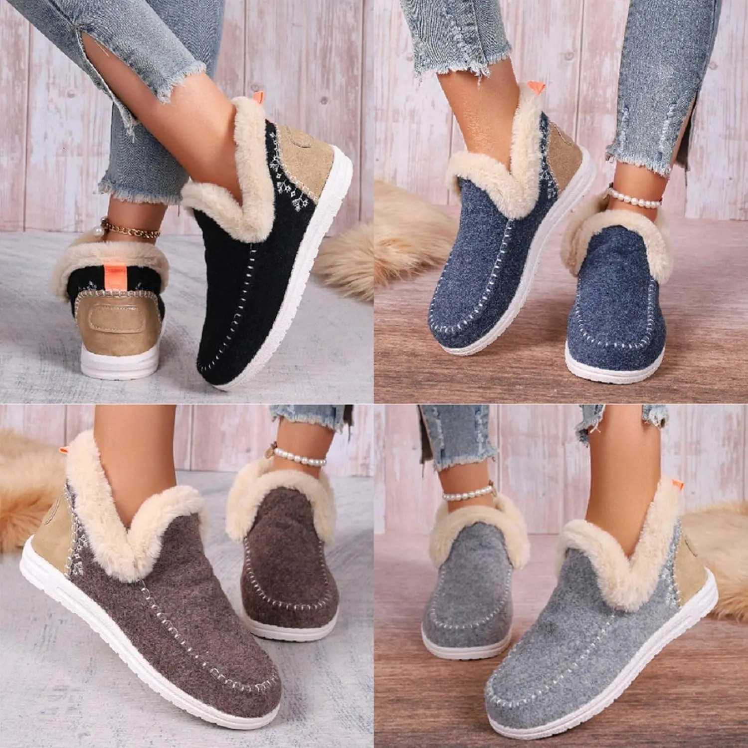 Women's Winter Plush Lined Flat Shoes Comfy Orthopedic Arch Support Outdoor Walking Shoes Classic Non-Slip Ankle Snow Boots
